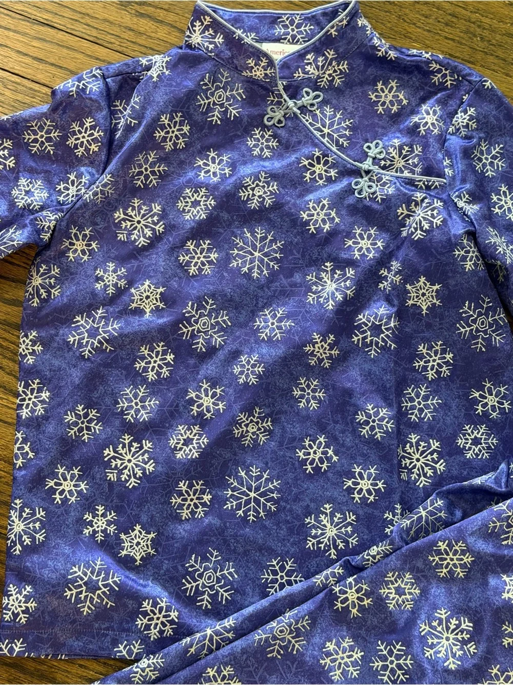 American Girl Matching Child Doll Pajama Clothes Set Purple Satin Snowflake Med